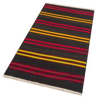 SARİ KIRMIZI RENGİ ÇİZGİLİ DESEN EL DOKUMA ANADOLU KİLİM