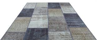 Geneleksel El Dokuma Gri Tonleri Patchwork Halı