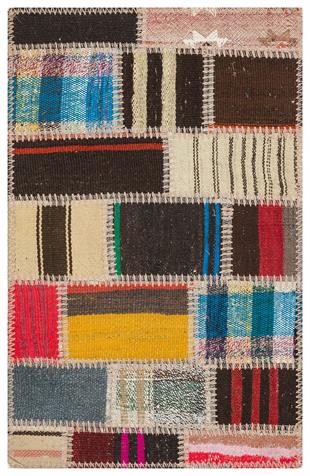 Renkli El Dokuma Kendir Kilim Patchwork Paspas