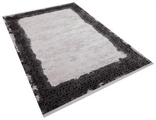 HALICA TENOM BEYAZ SİYAH RENGİ ÇİÇEKLİ MODREN BAMBU HALI