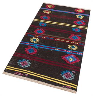 GENELEKSEL EL DOKUMA ÇOK RENKLİ KEÇİ YÜN KİLİM