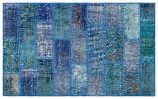 GENELEKSEL EL DOKUMA MAVİ RENGİ PATCHWORK HALI PASPAS