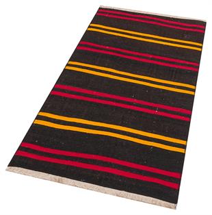 GENELEKSEL EL DOKUMA SARİ KIRMIZI RENGİ ÇİZGİLİ  ANADOLU KİLİM