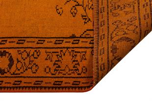 GERÇEK EL DOKUMA SİYAH GÖBEKLİ KOY BAKİR RENGİ VİNTAGE HALISI