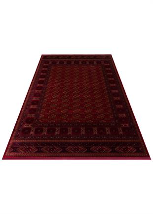 AFGAN DESENLİ KIRMIZI RENGİ VİSKON SIKI DOKUMA KAYMAZ TABANLI İNCE MAKİNE HALISI