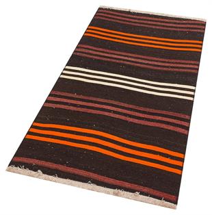 Turuncu Beyaz Rengi Keçi Kılı El Dokuma Yün Kilim