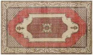 ANADOLU EL DOKUMA KREM KIRMIZI RENGİ GÖBEKLİ ETNİK VİNTAGE HALI