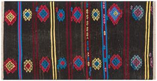 GENELEKSEL EL DOKUMA ÇOK RENKLİ KEÇİ YÜN KİLİM