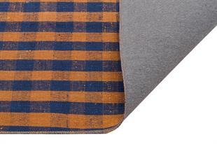 MAVİ BAKİR RENGİ EL DOKUMA ÇİZGİLİ DESEN ETNİK KİLİM