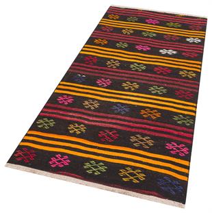 ÇOK RENKLİ ÇİÇEKLİ DESEN EL DOKUMA ANADOLU KİLİM