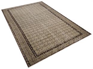 GERÇEK EL DOKUMA BEJ KAHVERENGİ ÇİÇEKLİ DESEN VİNTAGE SALON HALISI