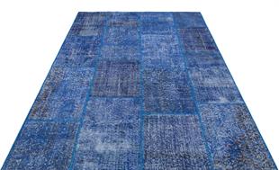 Geneleksel El Dokuma Mavi Rengi Patchwork Halı