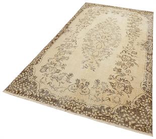 KREM KAHVERENGİ GÖBEKLİ DESEN ESKİTME VİNTAGE HALI