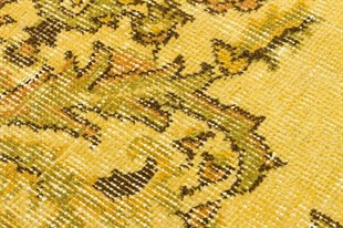 GERÇEK EL DOKUMA SARİ RENGİ ÇİÇEKLİ VİNTAGE HALISI