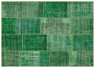 Geneleksel El Dokuma Çim Yeşil Rengi  Patchwork Halı