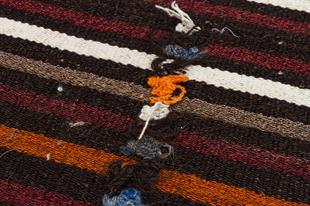 Mürdüm Rengi Beyaz Çizgili El Dokuma Kilim Paspas