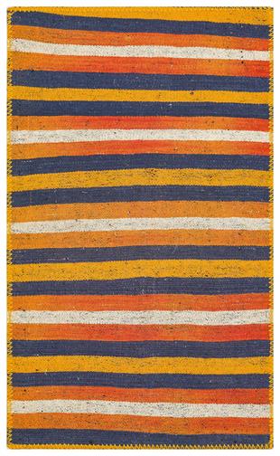 GERÇEK EL DOKUMA TURUNCU LACİVERT RENGİ KEÇİ KİLİM PASPAS