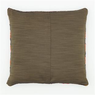 SİYAH TURUNCU RENGİ ÇİZGİLİ DESEN EL DOKUMA KEÇİ KILI YASTIK KILIFI