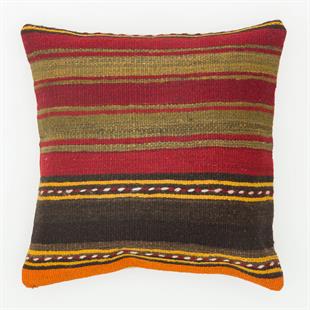 KIRMIZI KAHVERENGİ ASTAR EL DOKUMA VİNTAGE YASTIK KILIFI