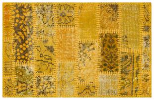 GERÇEK EL DOKUMA SARİ RENGİ PATCHWORK HALI PASPAS