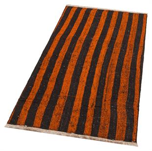 GERÇEK EL DOKUMA SARİ KIRMIZI RENGİ ÇİZGİLİ DESEN KİLİM