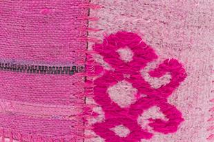 GERÇEK EL DOKUMA PEMBE RENGİ KENDİR KİLİM YÜNLÜ PUF-40X40
