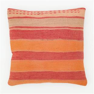 TURUNCE  NAR ÇİÇEĞİ RENGİ ÇİZGİLİ DESEN EL DOKUMA KİLİM YASTAK KILIFI