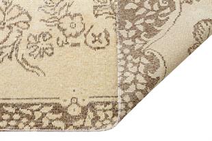 KREM KAHVERENGİ GÖBEKLİ DESEN ESKİTME VİNTAGE HALI