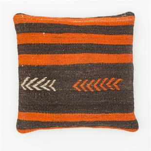 GERÇEK EL DOKUMA SİYAH TURUNCU RENGİ ÇİZGİLİ KEÇİ KİLİ YASTIK KILIFI