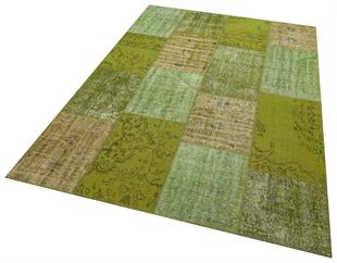 Geneleksel El Dokuma Yeşil  Rengi Patchwork Halı
