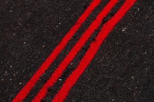 GERÇEK EL DOKUMA SARI KIRIMIZI RENGİ ÇİZGİLİ DESEN YÜN KİLİM