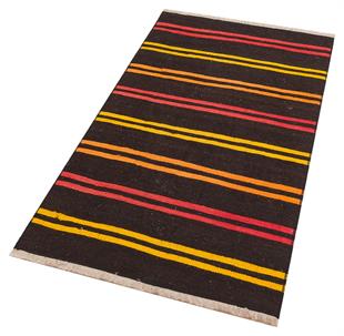 Siyah Çok Renkli El Dokuma Keçi Kılı Yün Kilim