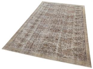 GRİ KAHVERENGİ ÇİÇEKLİ DESEN EL DOKUMA VİNTAGE RETRO HALI