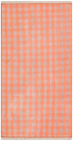 EL DOKUMA BAKİR RENGİ KARELİ DESEN KENDİR KİLİM 