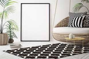  BLACK NW Otantik Geleneksel Desenli Yıkanabilir Renkli Baskı Kilim