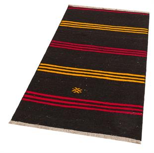 GENELEKSEL EL DOKUMA SARİ KIRMIZI RENGİ ÇİZGİLİ DESEN KİLİM