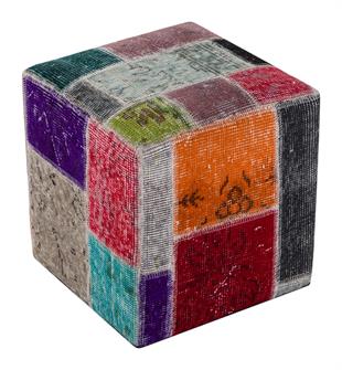 GERÇEK EL DOKUMA MULTİ RENGİ PATCHWORK KARE PUF
