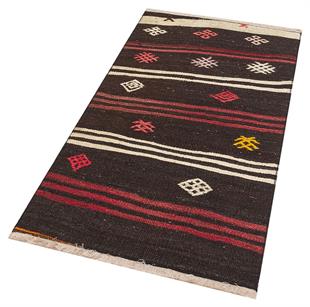 Siyah Mürdüm Rengi El Dokuma Keçi Kılı Yün Yolluk Kilim