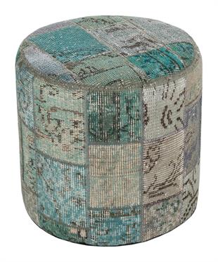 BUZ MAVİ RENGİ EL DOKUMA YUVARLAK PATCHWORK PUF