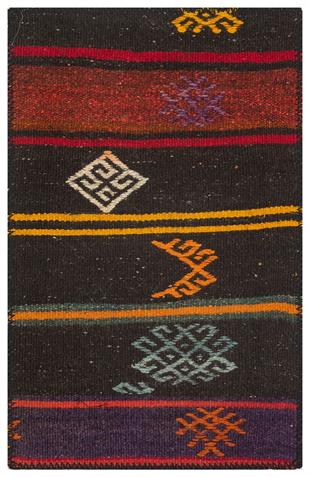 GERÇEK EL YAPIMI SİYAH RENGİ KEÇİ KILI YÜNLÜ KİLİM PASPAS