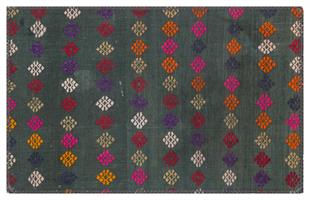 GERÇEK EL DOKUMA ÇİÇEKLİ DESEN YEŞİL KİLİM PASPAS