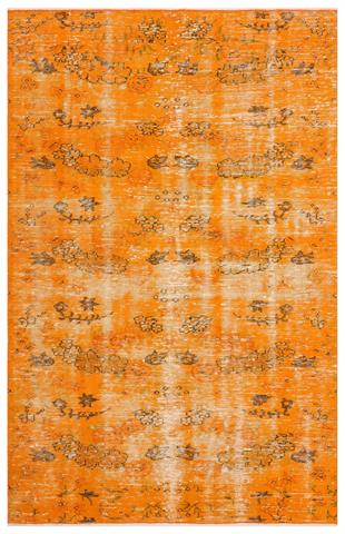 GERÇEK EL DOKUMA KAHVERENGİ ÇİÇEKLİ TURUNCE VİNTAGE HALISI