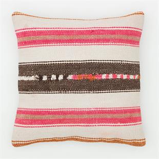 EL DOKUMA BEYAZ RENK PEMBE KAHVERENGİ ASTARLI YASTIK KILIFI