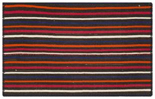 Beyaz Kirmizi Çizgili Siyah Kilim Paspas