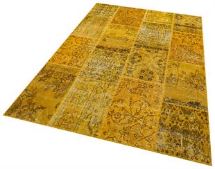 Geneleksel El Dokuma Sari  Rengi Patchwork Halı