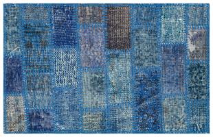 Eşsiz El Dokuma Mavi Rengi Patchwork Halı Paspas-50x80
