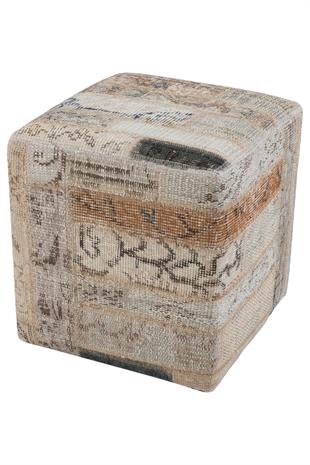 GERÇEK EL DOKUMA BEJ KAHVERENGİ PATCHWORK KARE PUF