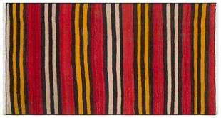 Kırmızı Siyah Beyaz Rengi Çizgili El Dokuma Fars Kilim