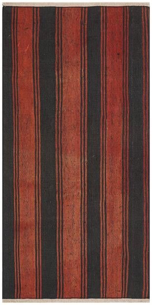 ANADOLU EL DOKUMA SİYAH KİREMİT RENGİ YÜN KİLİM