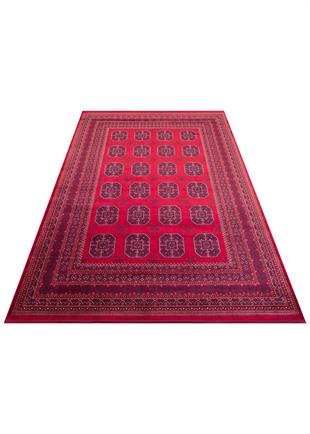 AFGAN DESENLİ KIRMIZI RENGİ VİSKON SIKI DOKUMA KAYMAZ TABANLI İNCE MAKİNE HALISI